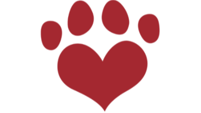Red paw print shaped like a heart with 'Love Your Pet' text on a white background